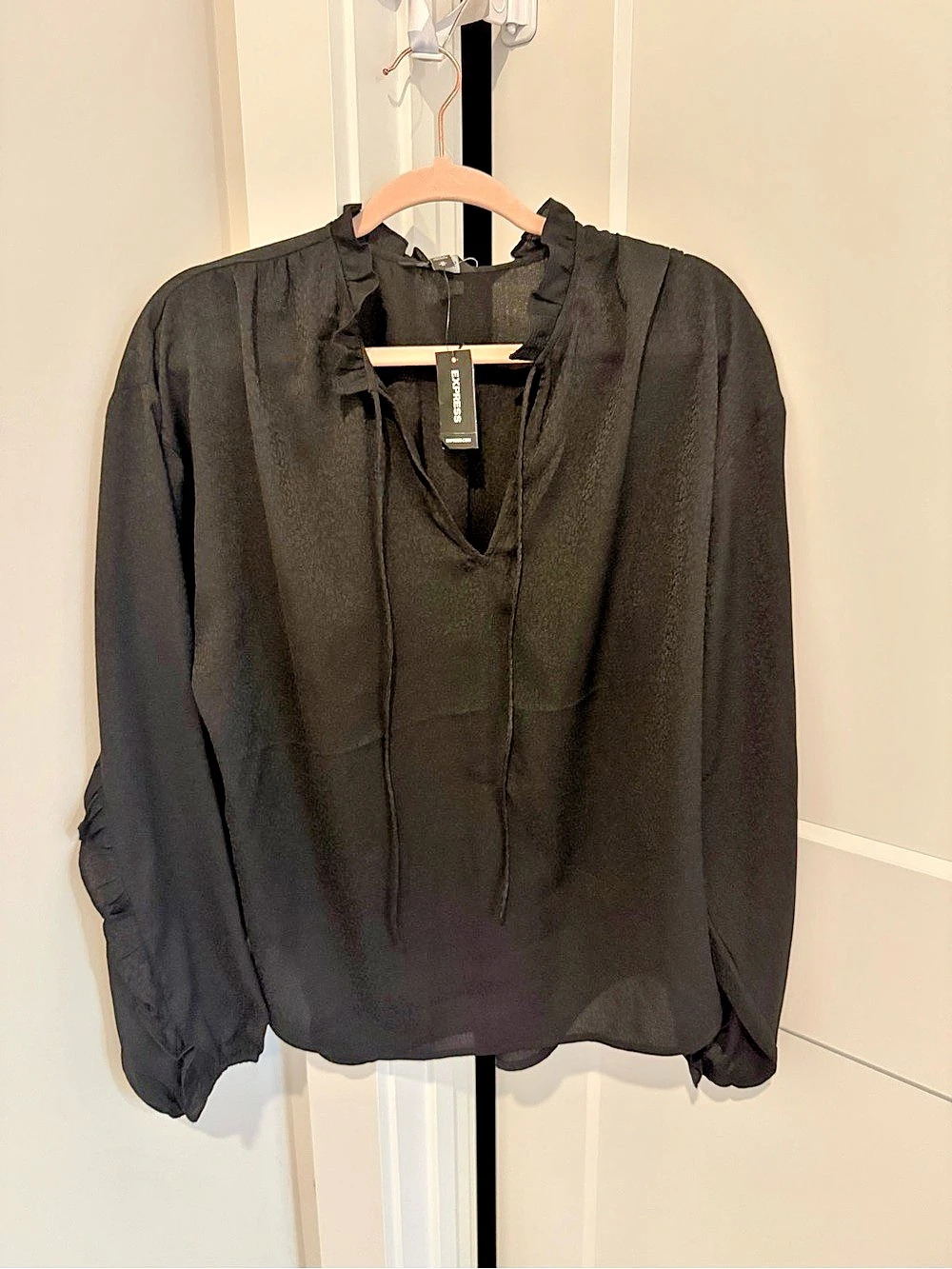 Express Black Ruffle Blouse Size Medium NWT